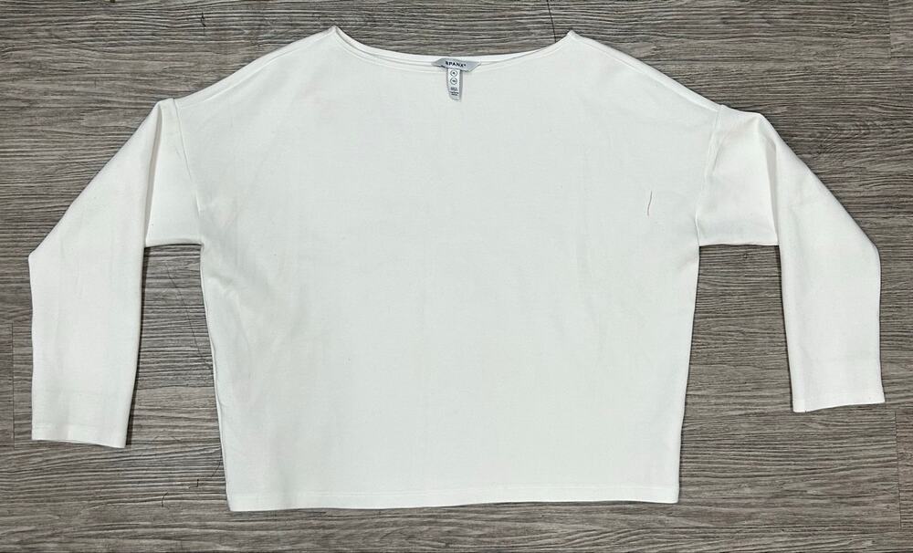 Spanx Womens XL White Long Sleeve Boatneck Top Drop Shoulder Minimalist Casual